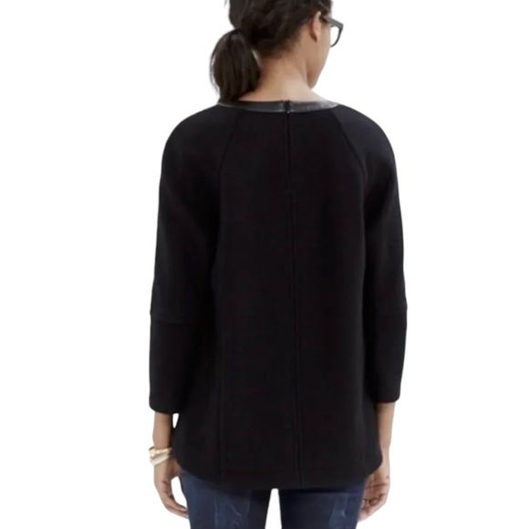 MADEWELL Structured Sweater Black Wool Leather Trim Size XXS - Picture 2 of 12